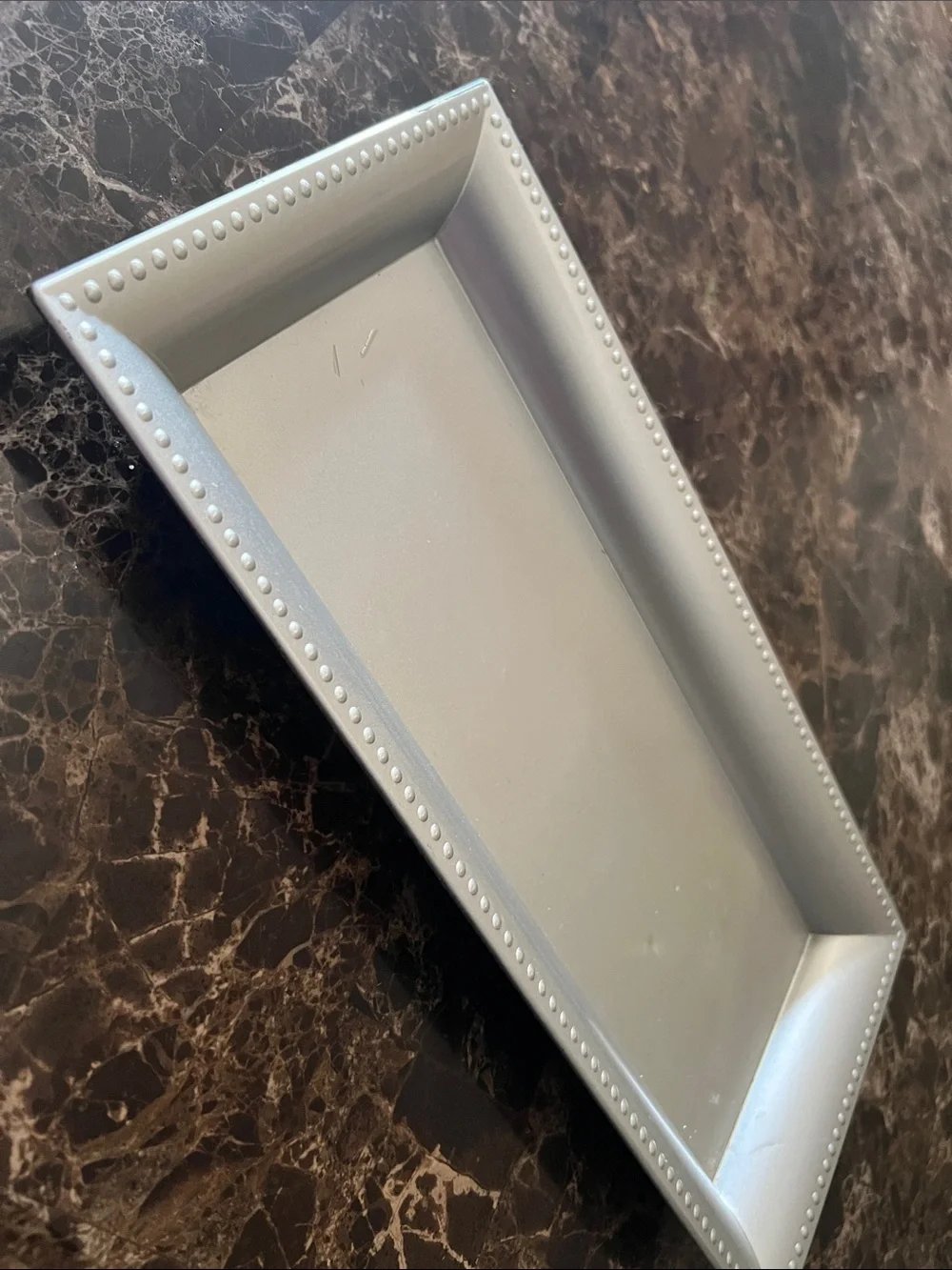 Silver Decorative Bath Tray with Beaded Edge